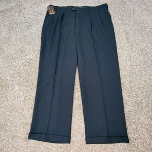 NWT Haggar Essentials Dress Pants Mens 44x30 Navy Blue Relaxed Fit Pleated